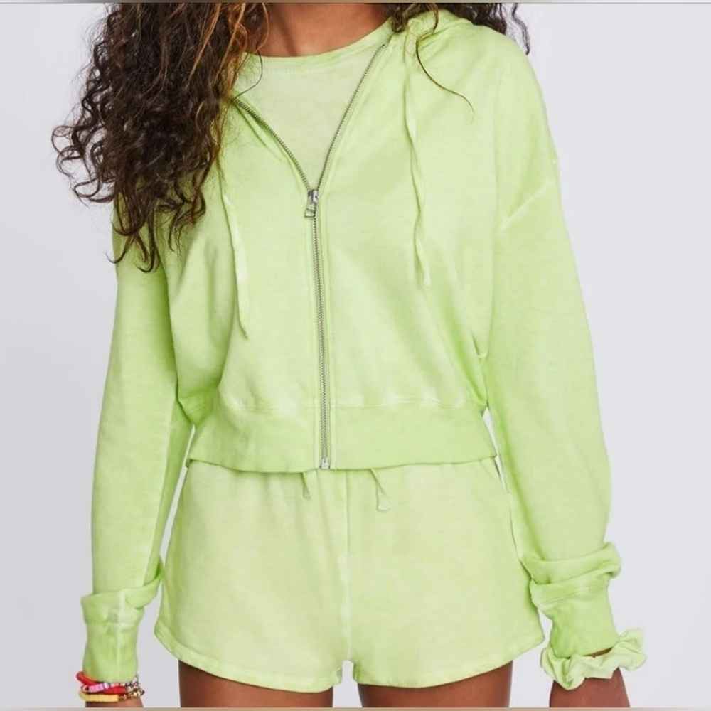 Nwot Lime Green Zip Up Hoodie Jacket With Hair Scrunchie